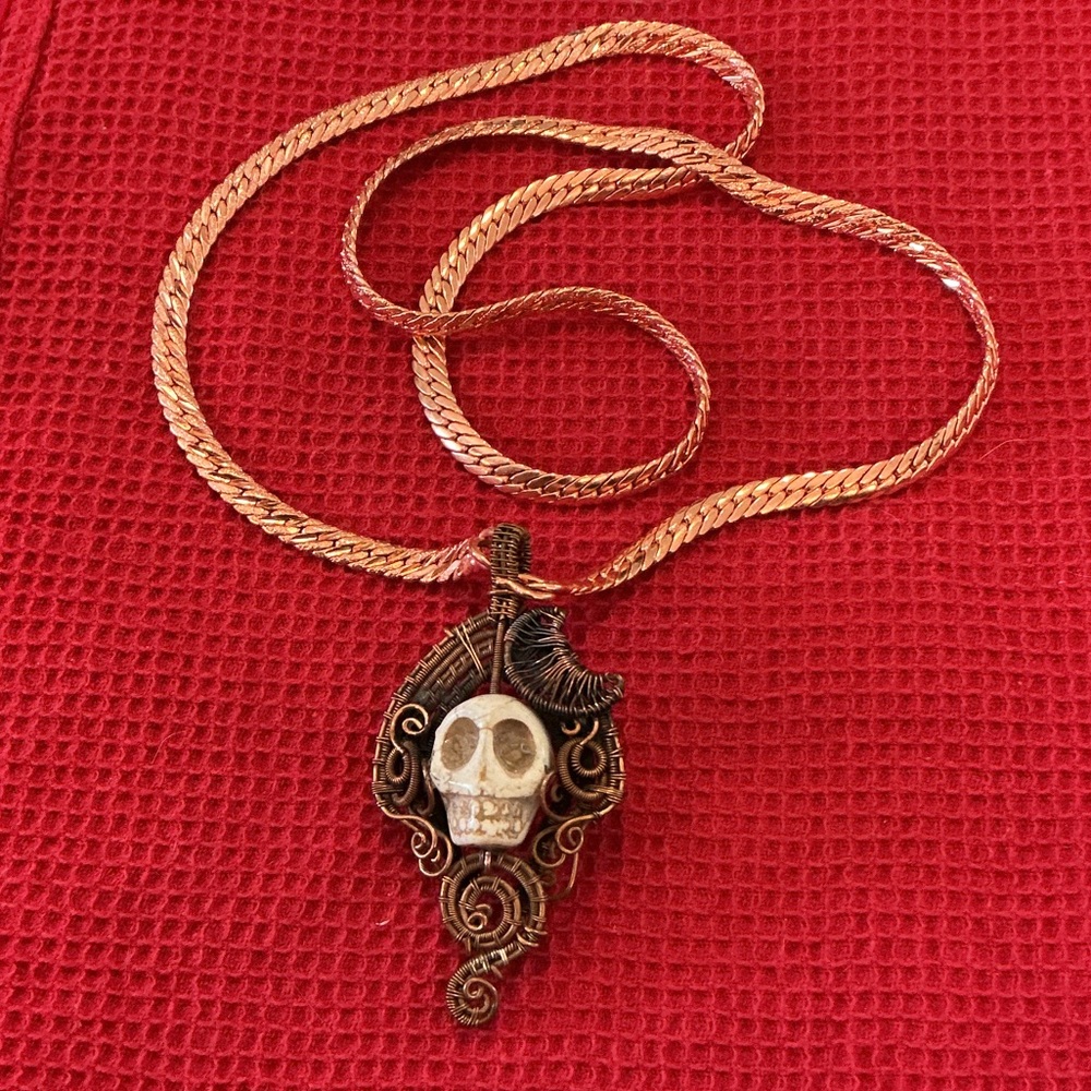 Skull Pendant Necklace - Boho Wire-Wrapped Design